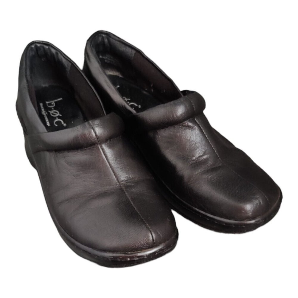 Born B.o.c. women's leather Clog Loafer Wedge Slip On Black Size 9